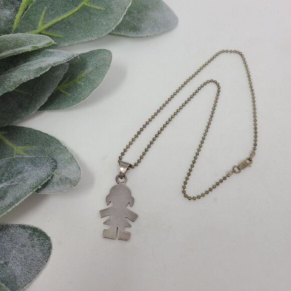 STERLING SILVER Girl Silhouette Necklace - Picture 1 of 9